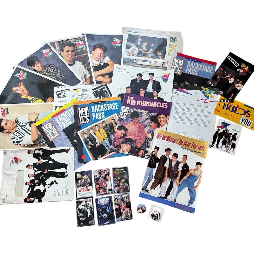 New Kids On The Block VTG Tapes Magazines Button Ticket RARE HUGE LOT  Scrapbook